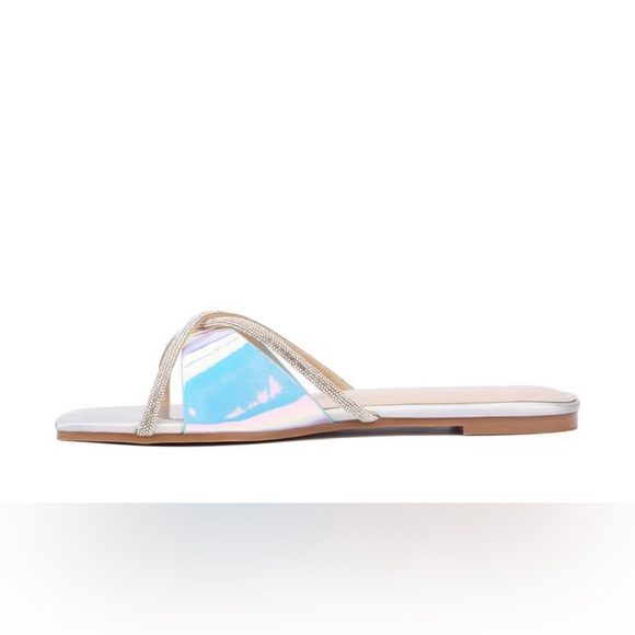 Fashion To Figure Sylvie Silver Holographic Iridescent Rhinestone Sandals 7 - Picture 5 of 16